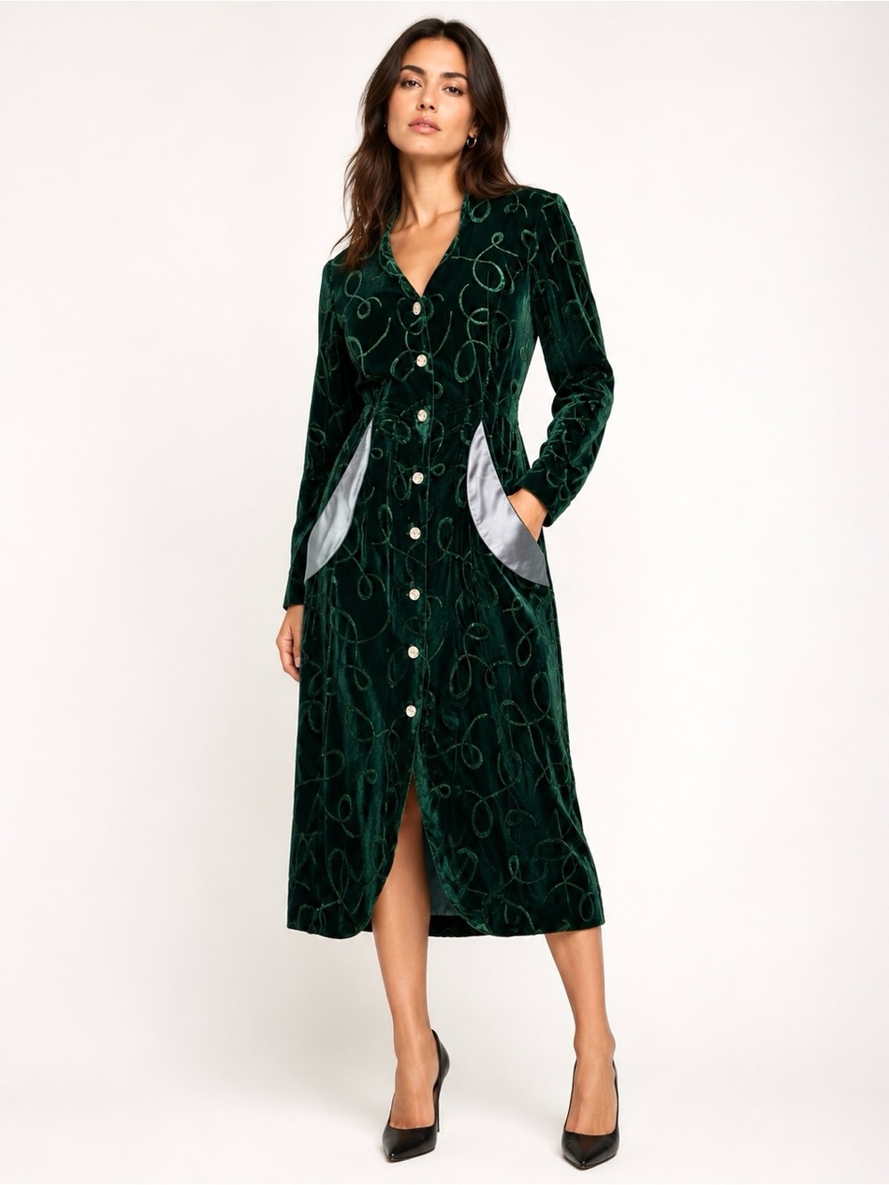 Forest Green Velvet Retro Coat Dress Whimsigoth Vampirecore Witchy Castlecore